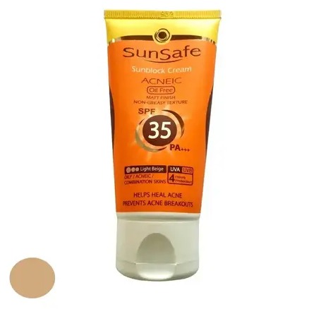 کرم ضد آفتاب و آنتی آکنه رنگی سان سیف مدل SPF35 مناسب پوست های چرب و مختلط حجم 50 میلی لیتر