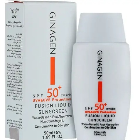 کرم ضد آفتاب بدون رنگ ژیناژن SPF 50 مدل Fusion Liquid ‌مناسب پوست‌های چرب و مختلط حجم 50 میلی‌لیتر